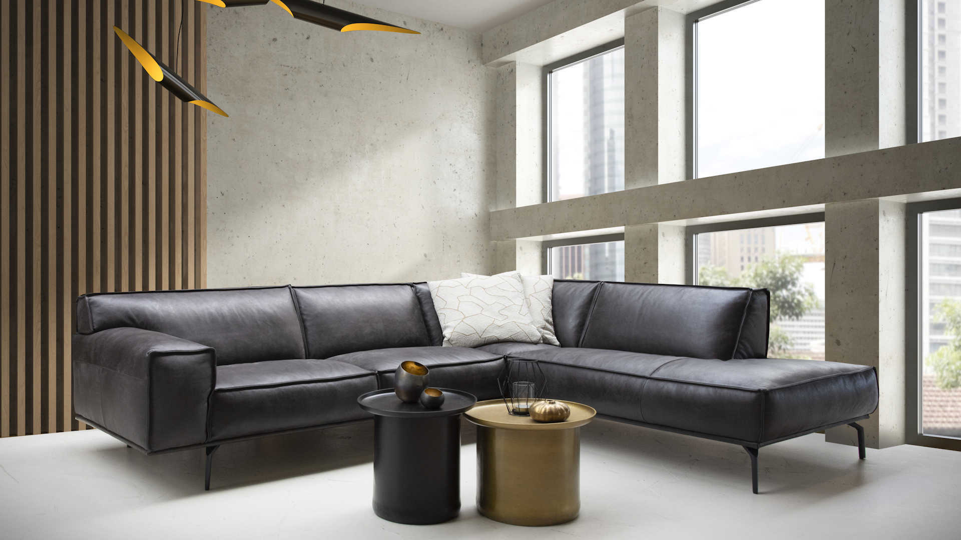 Ledersofa Z21294-1 - schwarz