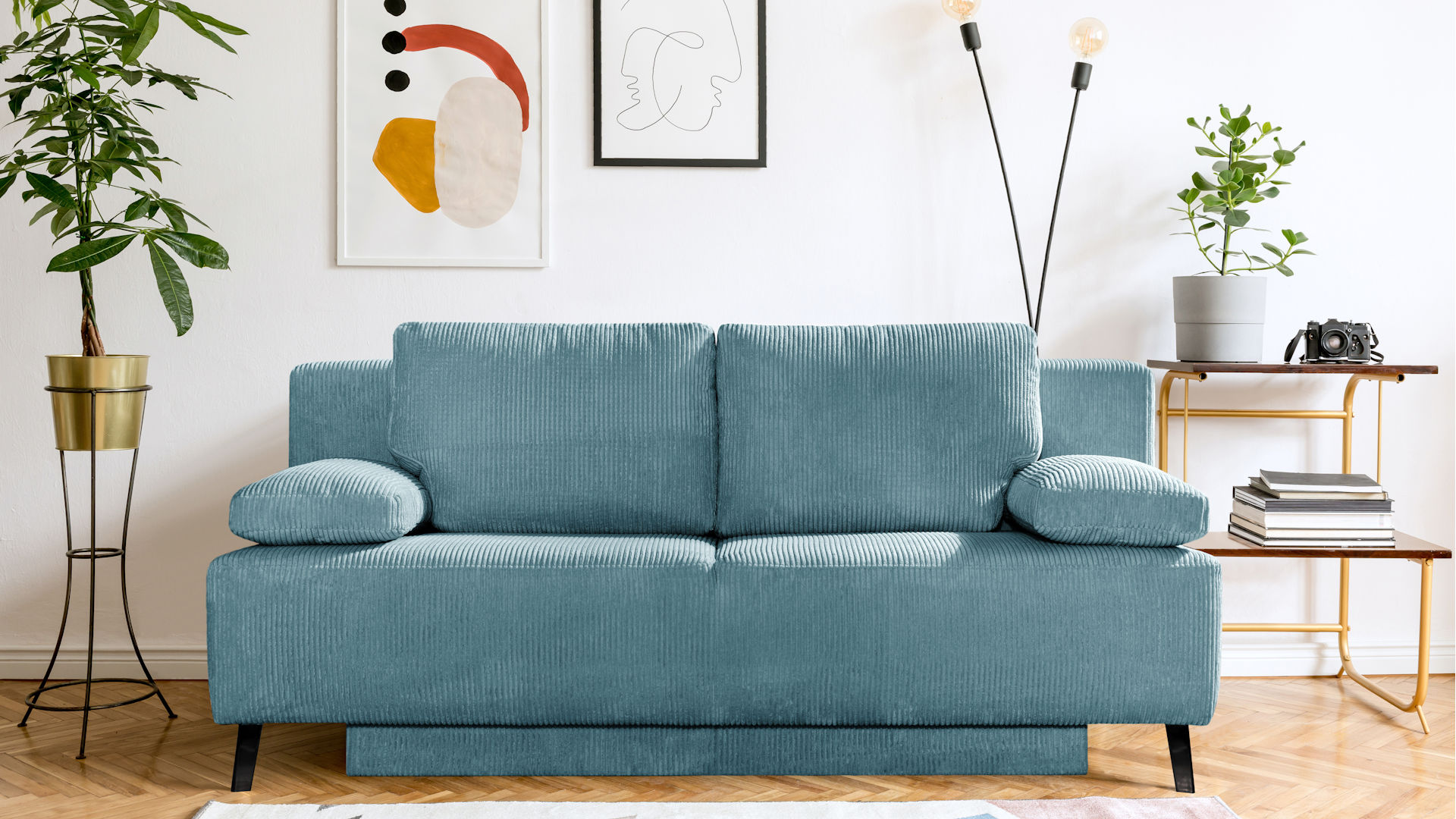 Schlafsofa Z21692 - Cord blau, 140x194cm Liegefläche