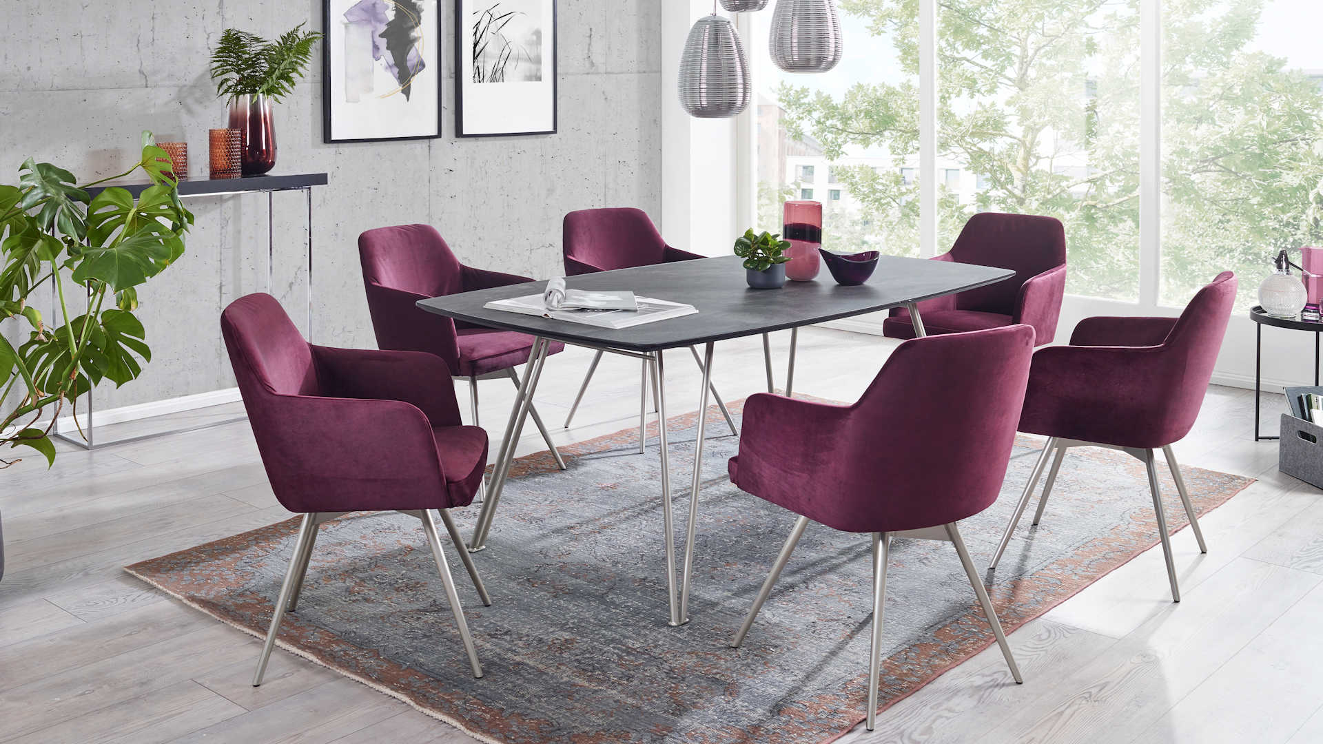 Tischgruppe Esszimmer Z22706  - Steinoptik modern