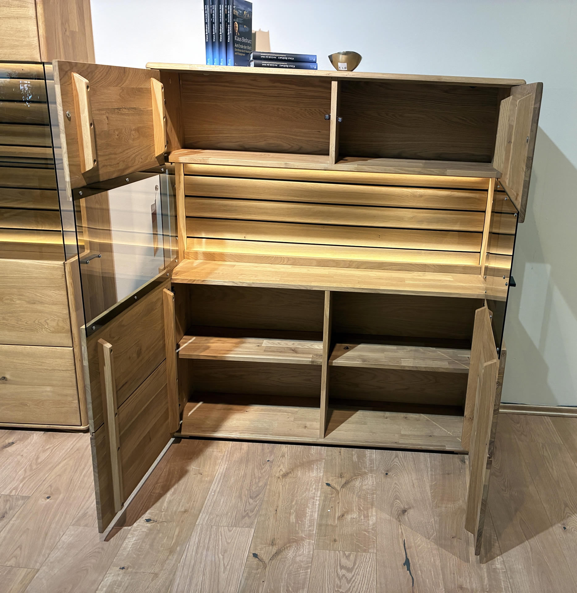 Eiche Highboard MELBOURNE mit Parsolglas